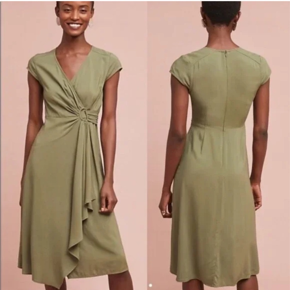 Maeve by Anthropologie Rayna Midi Wrap Dress in Green Size 8